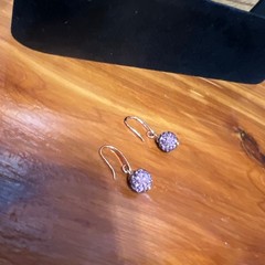 Vintage Pink Crystal Pavé Disco Ball Drop Earrings Silver Tone French Wire Hook