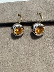 JOAN RIVERS Silver & Gold Tone Pierced Earrings with Multi-Faceted Gold Stone