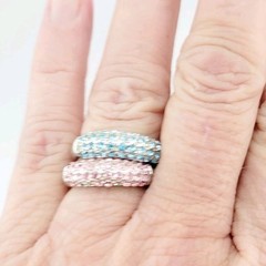 Vtg Ring Set 2pc Sz 8 Pink Blue Cubic Zirconia Stackable 18KGE Fashion Jewelry