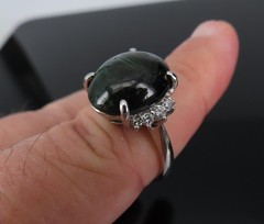 8.05ct Natural Cat’s Eye Green Tourmaline 0.26ct Diamond Platinum Ring Size 6.75