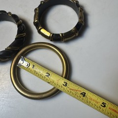 3 VTG BLACK BONED HORN w/BRASS /GOLD INLAIDED BANGLE BRACELETS