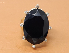 Vintage Akkad Cocktail Bronze band Black Cabachon Rhinestone Ring size 10