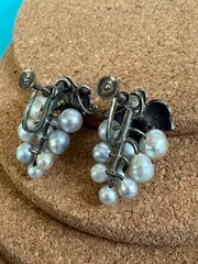 Grape Akoya Cultured Saltwater Pearl Sterling Silver Screwback Vintage Earrings