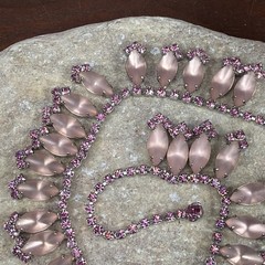 Vintage 1950’s Pink Rhinestone Bib Necklace statement 15.5″ silver tone