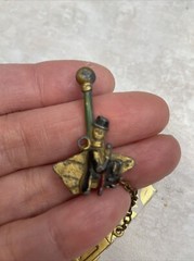 Vintage Antique In The Dog House Chatelaine Chain Man Under Lamp Pin Brooch