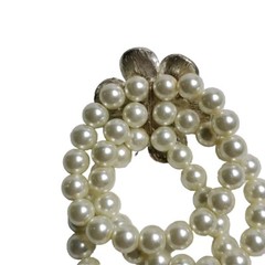 Large Bracelet Rhinestone & Faux Pearl 3 Strand Stretchable Bracelet Silver Tone