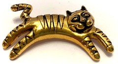 Vintage Anne Klein Gold Tone/Black 2.5″ Striped Happy Relaxing Cat Brooch/Pin