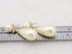 1.8″ Long Vintage Christian Dior Faux Pearl Dangle Drop Earrings Rhinestone Stud