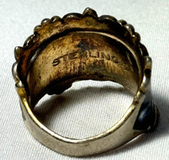 VINTAGE STERLING WIDE FLOWER ROSE ENAMEL CIGAR BAND RING SIZE 6 – FREE SHIP