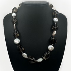Vintage Chunky Smoky Quartz & Coin Pearl Necklace Sterling Silver Donna Dressler