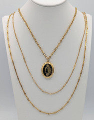 Vintage Gold Tone Multi Chain Locket Necklace Layered MCM Photo Pendant 24″
