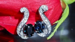 18k white gold 2.69ct natural, treated sapphire natural diamond earrings 5.78gr