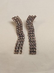 Vintage Pink Rhinestone Dangle Earrings Waterfall Fringe 1950s 1970s Costume