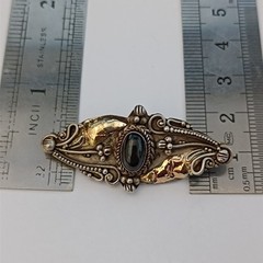 Vintage Silver 22K Gold Brooch Black Stone Floral Romantic Art Nouveau Revival