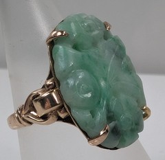 RETRO 10K WALTER LAMPL GREEN JADEITE JADE VINTAGE ANTIQUE RING SIZE 5.75 WL CP13
