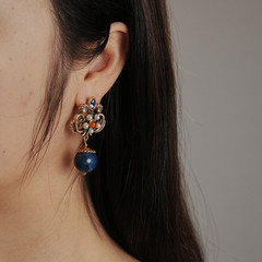 Gold-Plated Lapis Lazuli Drop Earrings Titanium Posts Vintage Statement