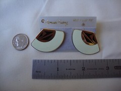 VINTAGE SAMUEL HUANG SIGNED CLOISONNE RETRO ABSTRACT BLACK WHITE ENAMEL EARRINGS