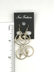 Vintage Sterling Silver Dangle Hoops with Dolphins Pierced Earrings