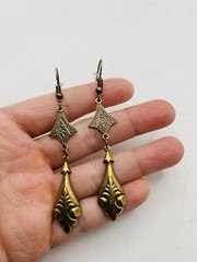 Vintage Style Art Nouveau Gold Tone Long Elegant Teardrop Dangle Hook Earrings