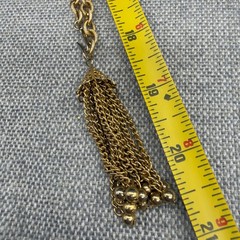 Vintage Necklace Tassel Pendant Textured Gold Tone Links 36 Inches