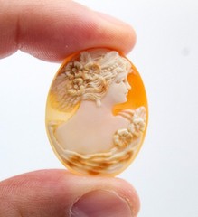Italy Fine Art Nouveau Hand Carved Shell Woman Floral Cameo Unmounted Portrait