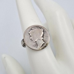 Vintage 900 Coin Silver 1917 D Mercury Dime 10C Homemade Coin Ring Size 7