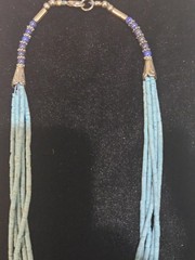 Vintage 5 Strand Heishi Necklace Turquoise Color Blue & Silver Tone Bead Accents