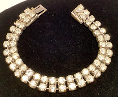 CZECHOSLOVAKIA signed Bracelet Antique Paste Glass Rhinestone 2 Row Tennis Style