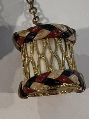 Vintage WW11 Drum & Bugle Sweetheart Pin Patriotic Red White Blue Leather Braid