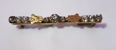 VERY PRETTY ANTIQUE GOLD TOP RHINESTONE BAR PIN 2″