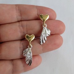 Estate Vintage 2 Tone Gold Heart + Silver Butterfly Or Fairy Wings 1.25″ Drop