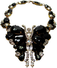LILIEN CZECH Huge Black Glass Rhinestone Butterfly Necklace Earring Set
