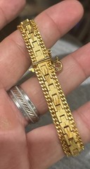 Vintage bracelet Gold tone Bricks Link bracelet Safety chain Lazer cut 7 1/2”