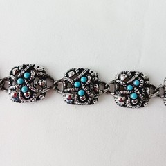 Vintage Avon Sierra Link Bracelet Faux Turquoise Beads Fold Over Clasp 1970’s