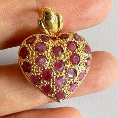 Natural Red Ruby Genuine with Cubic Zirconia ~ Gold-tone Plated Heart Pendant