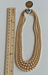 Vintage Pearl Necklace Rhinestone Clasp 4 Strand Graduated Champagne