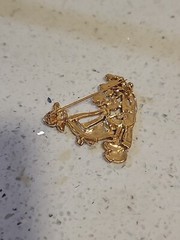 Lovely Woman Gardening Brooch with Rhinestone Flowers