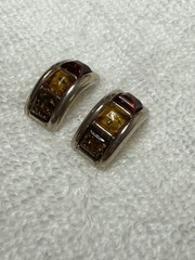 Vintage Honey Baltic Amber Sterling Silver Half Hoop Earrings, .75 in