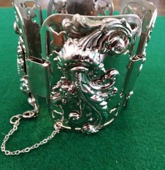 Marino Wide Panel Silver Plate Bracelet Acanthus Leaf Repousse Victorian Revival