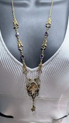Signed GNS GEORGE STEERE Antique Art Nouveau Jewel TOPAZ GLASS Pendant Necklace