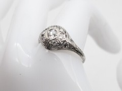 Antique 1920s $3000 .75ct Old Euro VS G Diamond 19k White Gold Filigree Ring