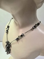 Vintage LIZ PALACIOS Necklace Dainty Crystal Pearl Black & Grey Delicate Signed