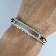 Vintage 925 Sterling Silver ID Curb Chain Bracelet Enamel 22cm 19g Unisex