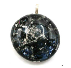 Beautiful Artisan Handmade 1.5″ Round Art Glass Black & Clear Pendant