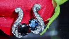 18k white gold 2.69ct natural, treated sapphire natural diamond earrings 5.78gr