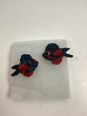Vintage Multi-color Blue Green Fish Clip-on Earrings.