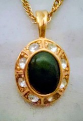 Vintage Faux Jade And Crystal Gold Tone Necklace 18 In. In Black Velvet Gift Box