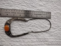Vintage Antique Tibetan Silver Mesh Orange Beeswax Amber Necklace Jewlery