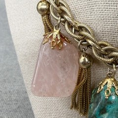 Vintage Necklace Dangle Gemstones Chain Tassels Gold Tone 17 Inches READ