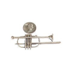 Vtg Solid Sterling Silver Trumpet Musical Instrument Horn 3.25″ Pin Brooch 21 Gr
